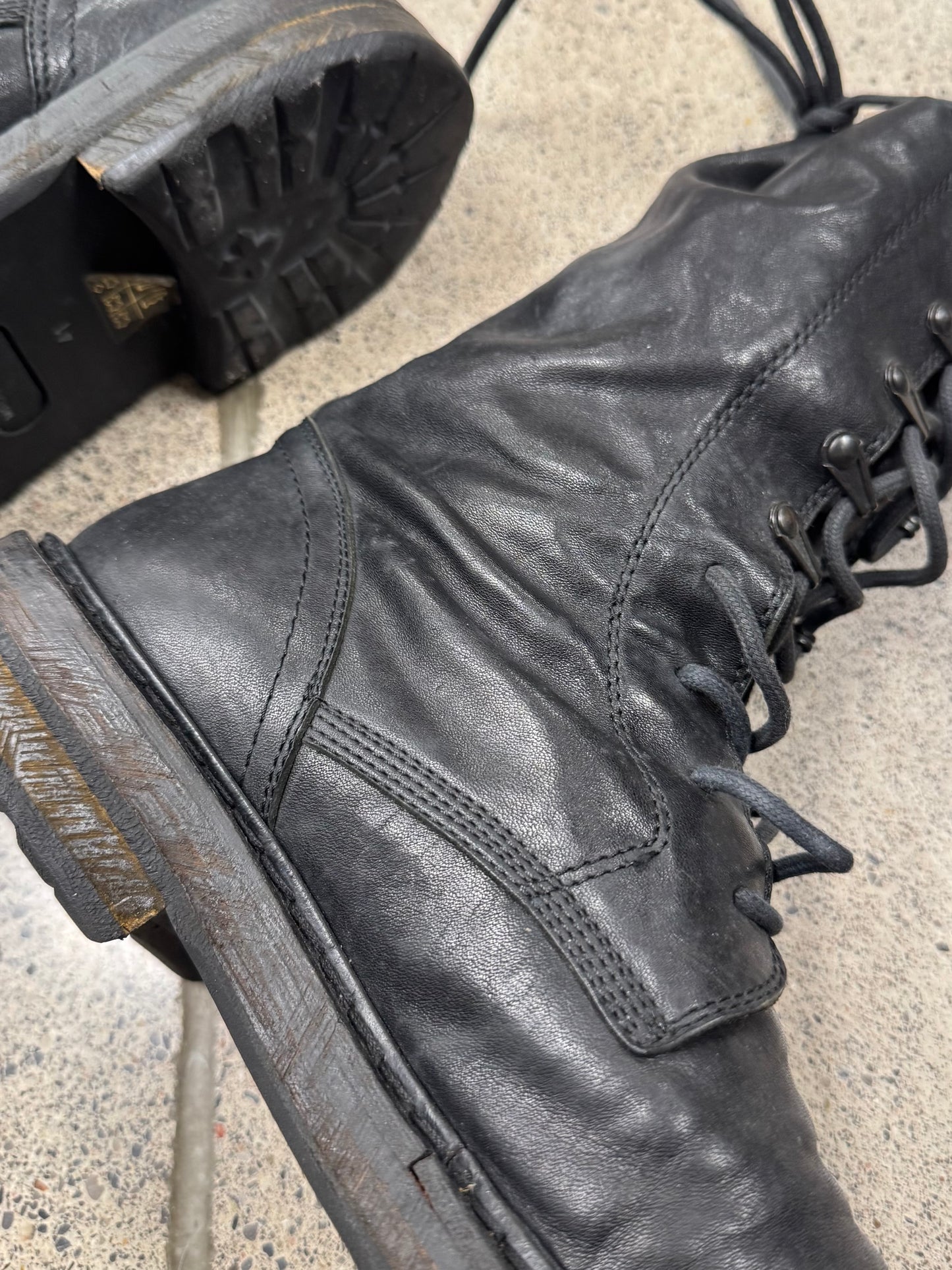 SS2012 Ann Demeulemeester Black Calfskin Leather Combat Boots