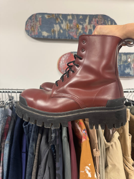 Balenciaga ‘Strike’ Red Leather Combat Boots