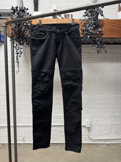 2000s Hysteric Glamour ‘Thrash Distressed’ Studded Black Skinny Jeans