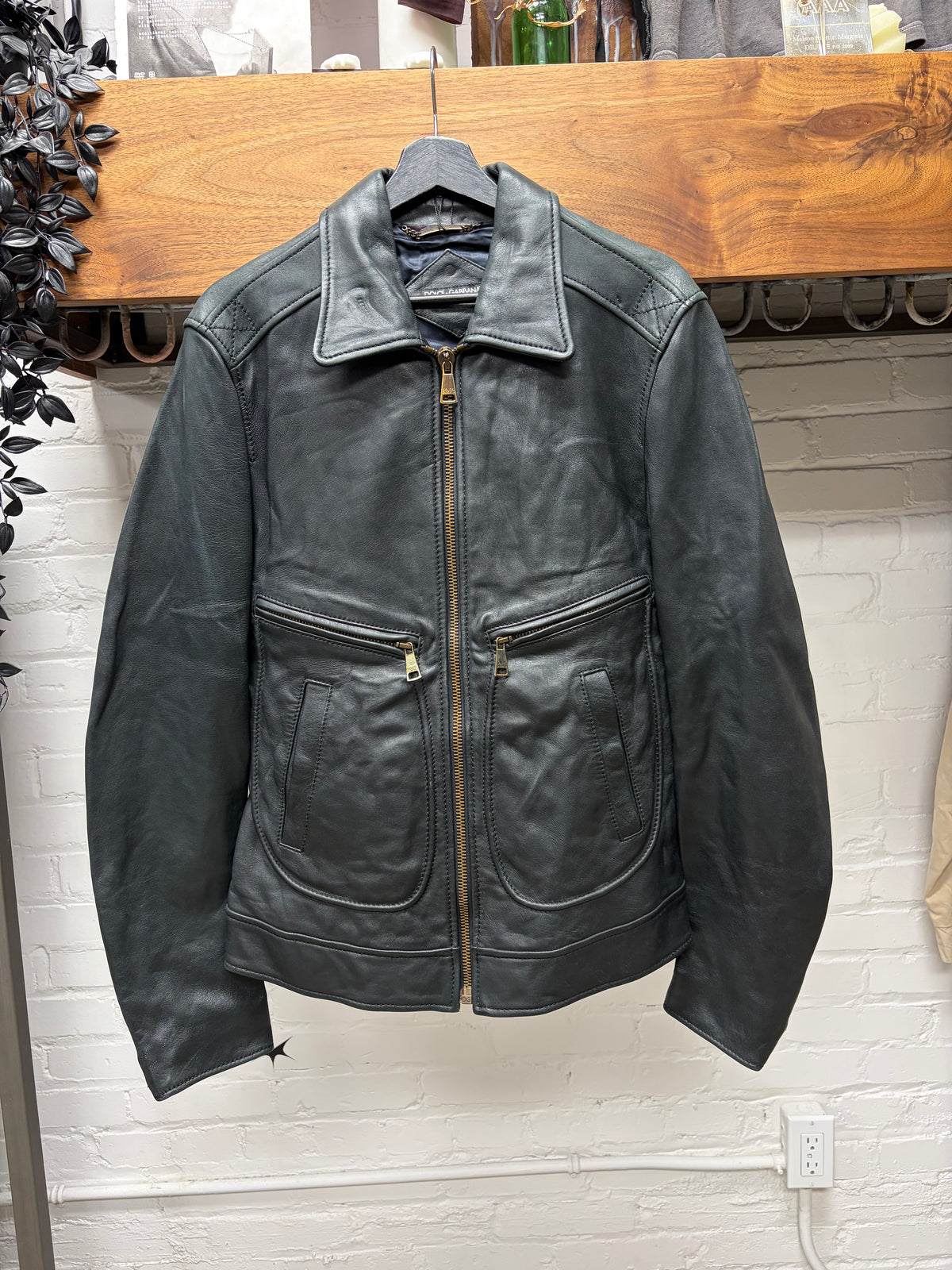 Dolce & Gabbana ‘Mainline’ Black Lambskin Leather Collared Jacket