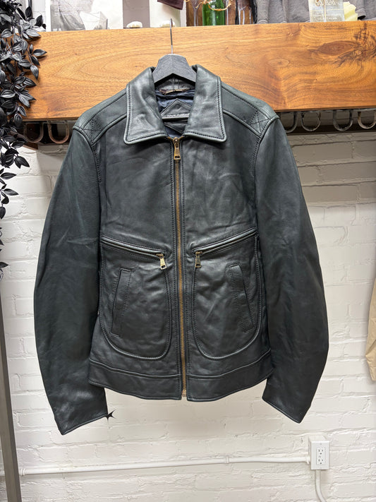 Dolce & Gabbana ‘Mainline’ Black Lambskin Leather Collared Jacket