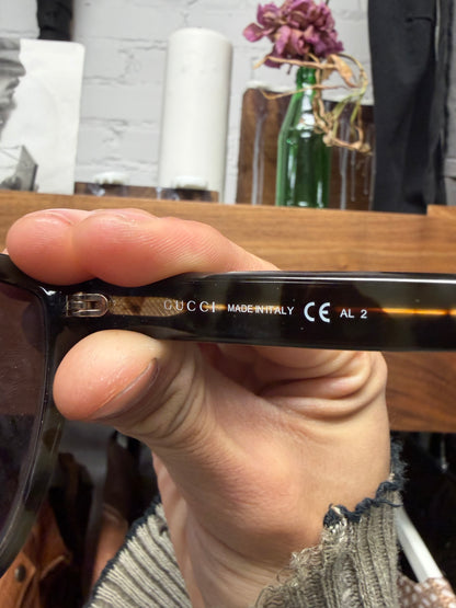 Gucci Brown/Gold ‘GG Logo’ Tortoiseshell Aviator Sunglasses