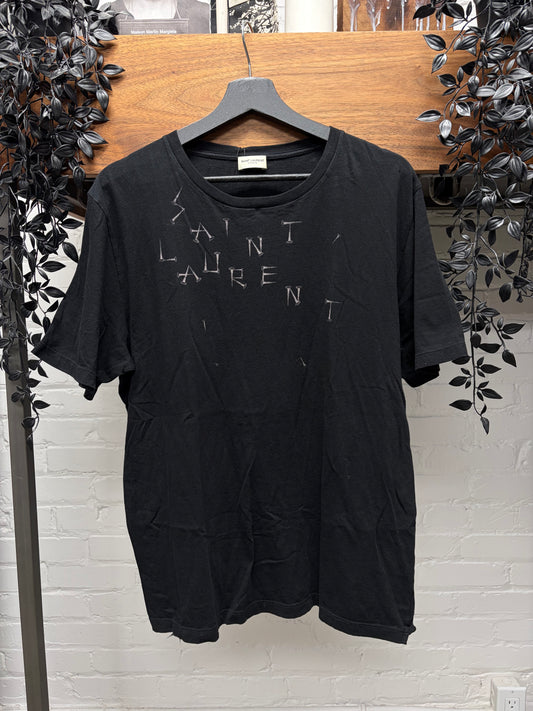 2018 Saint Laurent ‘Nails Logo’ Black Graphic T-Shirt