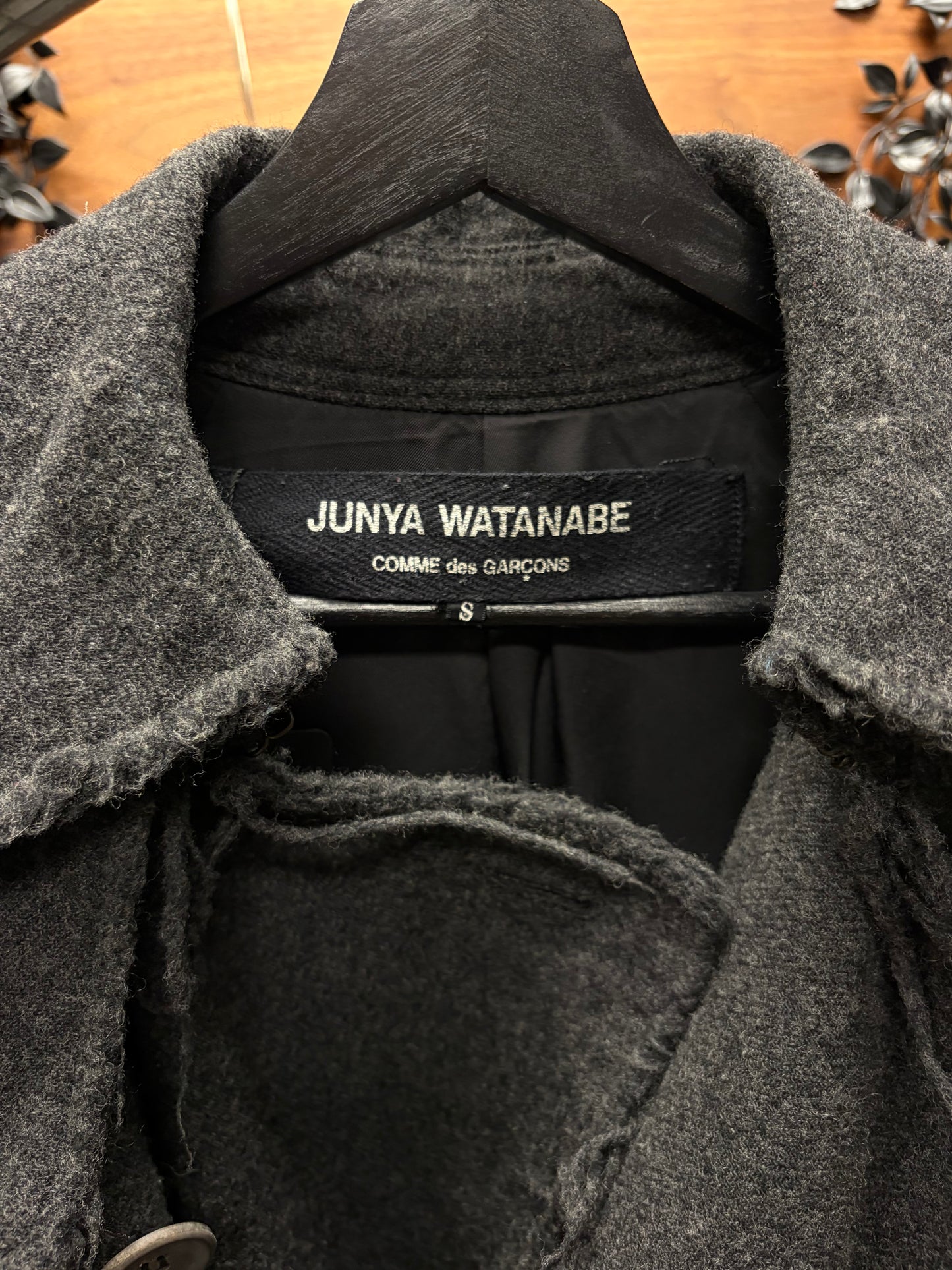AW2003 Junya Watanabe Distressed Wool Double Breasted Trench Coat