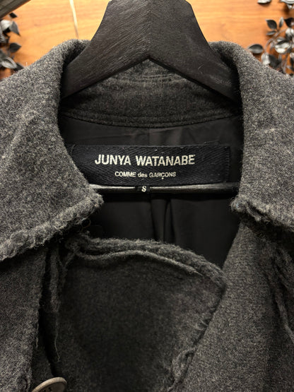 AW2003 Junya Watanabe Distressed Wool Double Breasted Trench Coat
