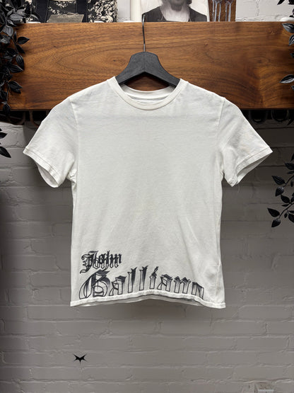 John Galliano ‘Newspaper Print’ Cropped White Short Sleeve Shirt