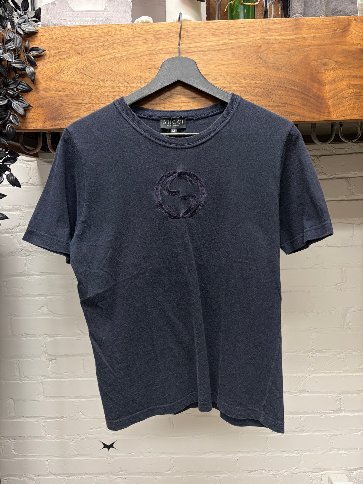 SS1997 Gucci by Tom Ford GG Interlock' Embroidered Chest Logo Black Short Sleeve T-Shirt