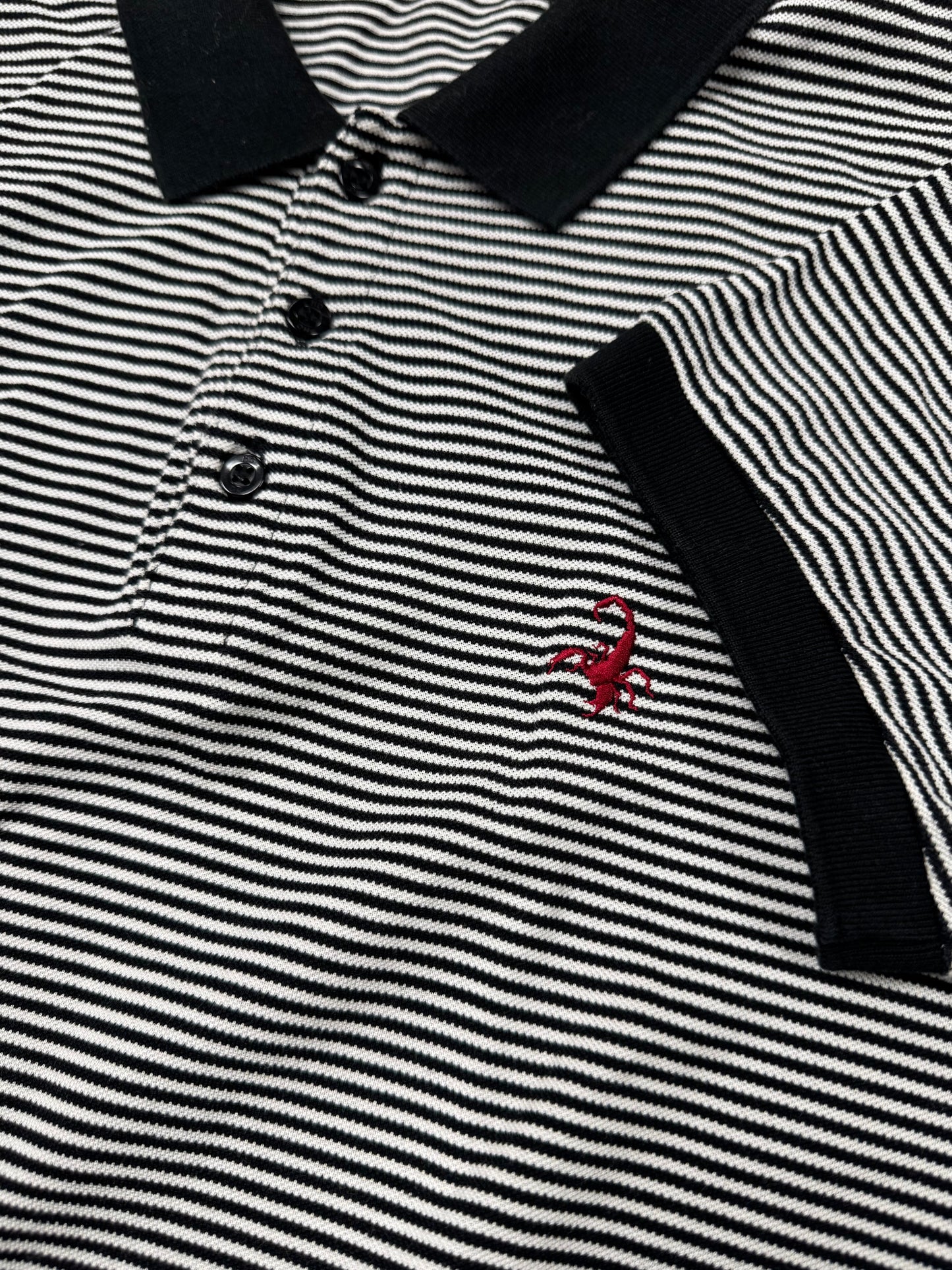 Hysteric Glamour Black/White Striped ‘Scorpion’ Embroidered Polo