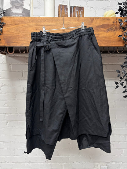 Yohji Yamamoto Skirt Layered Drop Crotch Black Shorts
