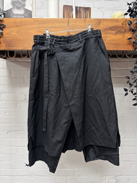 Yohji Yamamoto Skirt Layered Drop Crotch Black Shorts