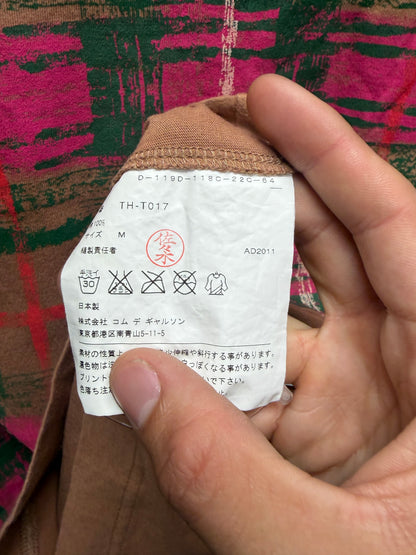 Comme Des Garçons Trictots Pink/Green ‘Blurry Plaid’ Print Brown Graphic T-Shirt