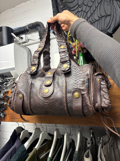2000s Chloe ‘Silverado’ Brown Genuine Python Leather Shoulder Bag
