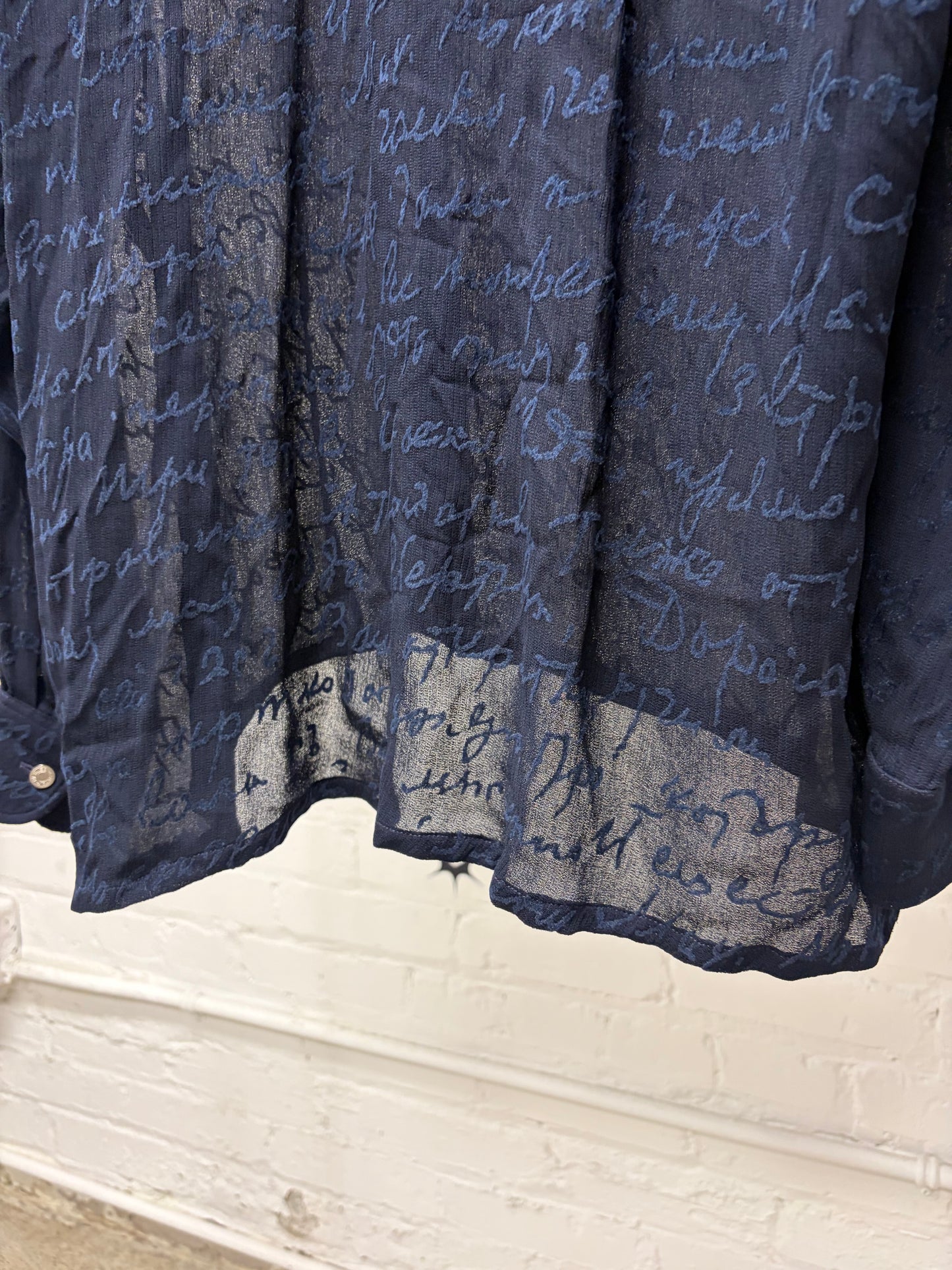 Hermes Silk ‘Cursive Scripture’ Embroidered Linen Button Down Shirt