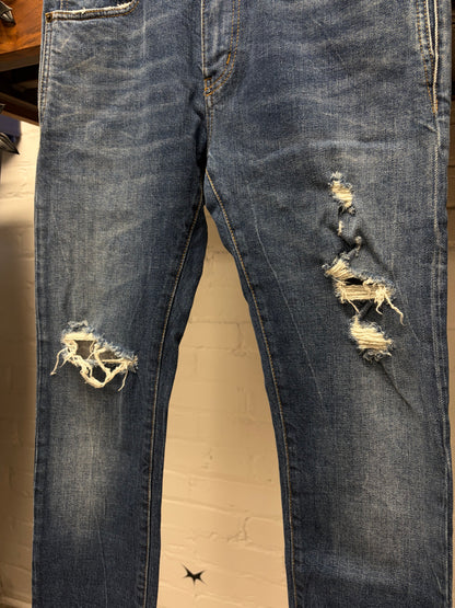 AW2018 Saint Laurent ‘D02’ Classic Blue Distressed Skinny Jeans