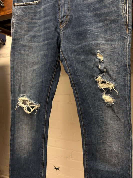 AW2018 Saint Laurent ‘D02’ Classic Blue Distressed Skinny Jeans