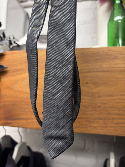Saint Laurent Black/Silver Diagonal Striped Slim Tie