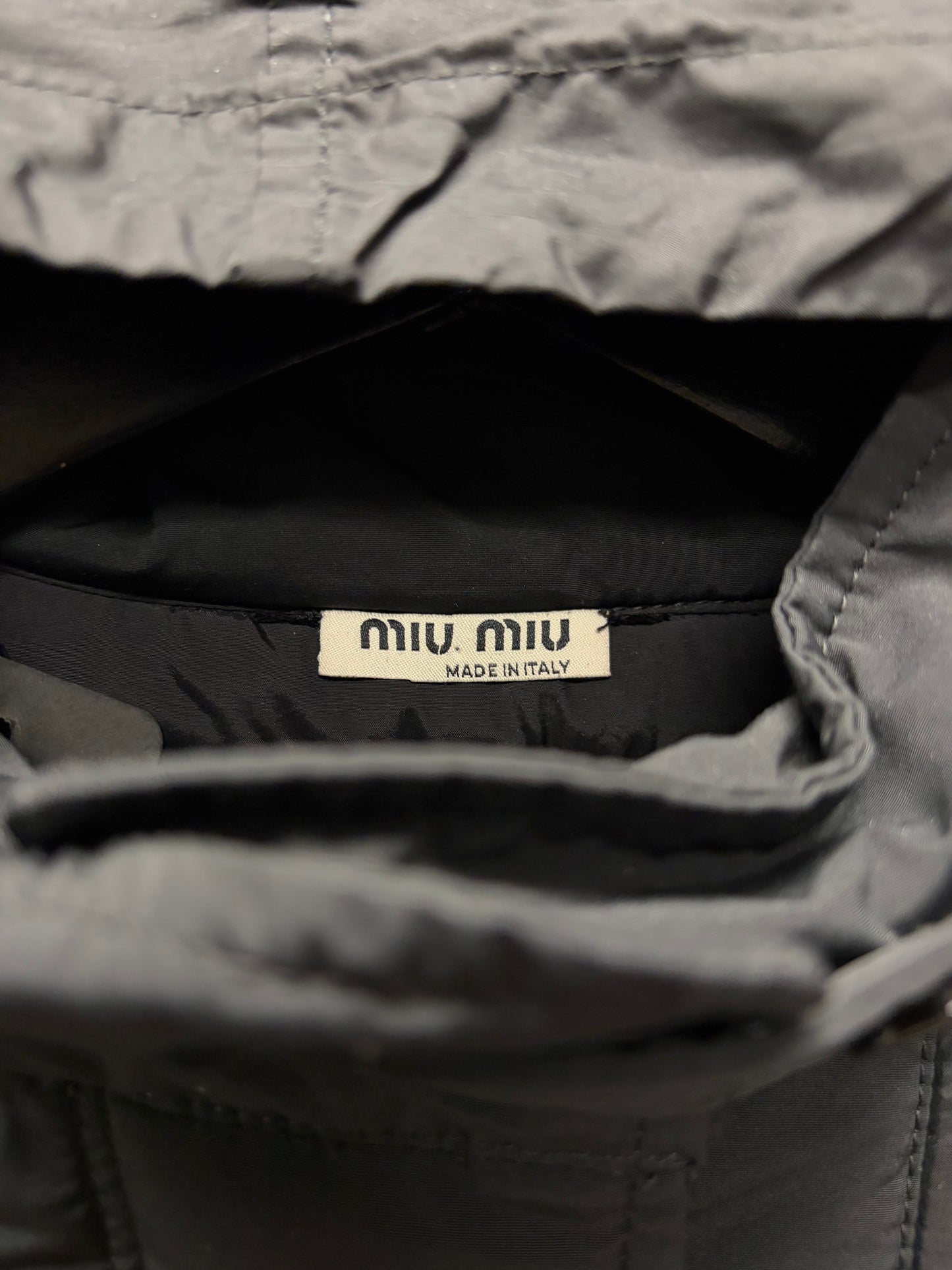 Miu Miu Padded Black Cropped Down Fill Puffer Jacket with Stow Hood