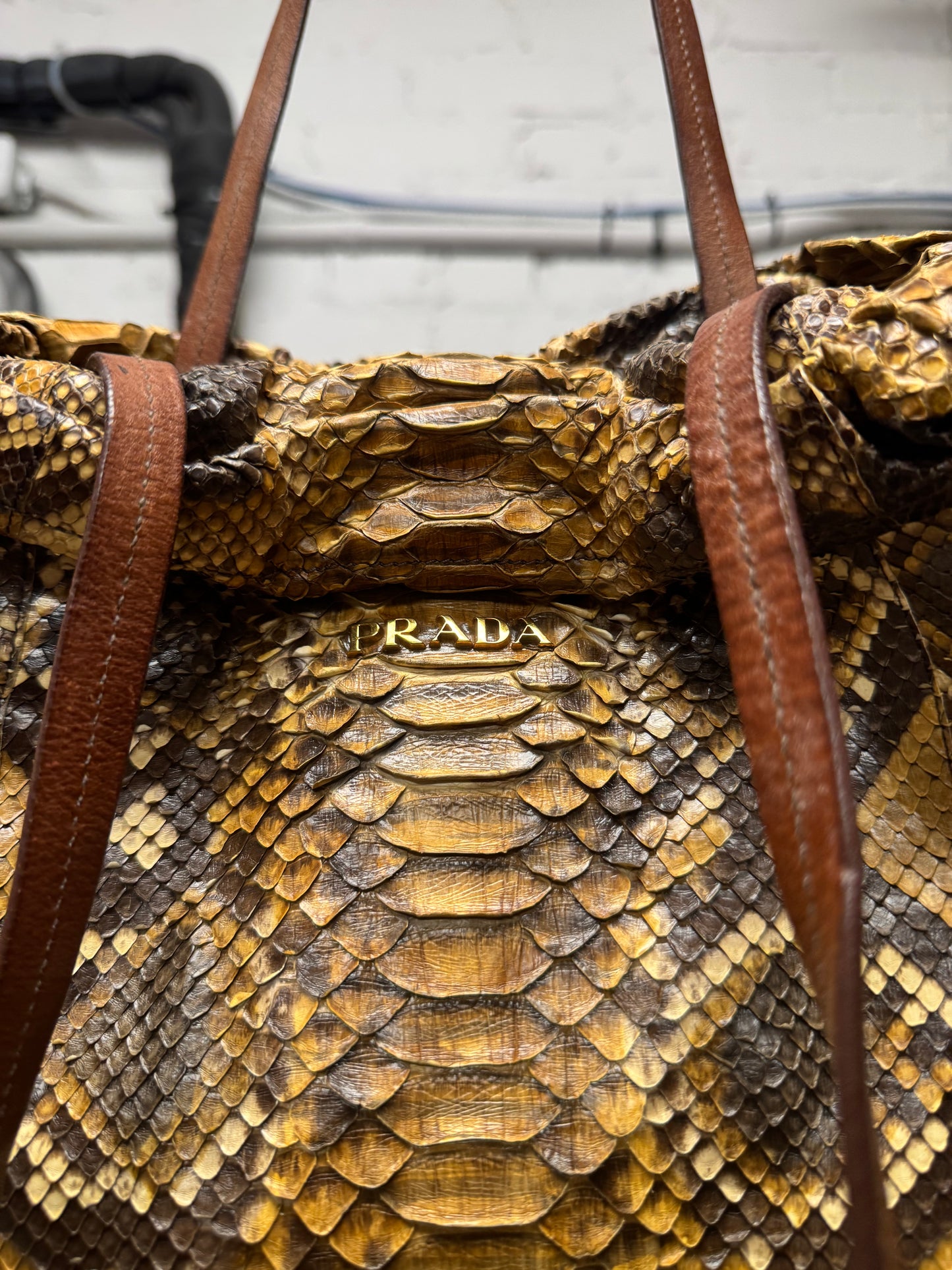 Vintage Prada ‘Pitone’ Genuine Python Leather Tote Bag