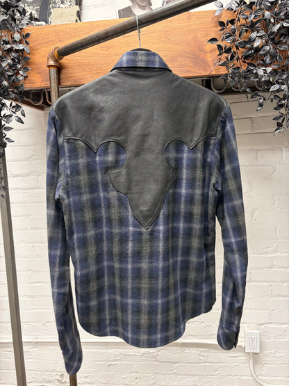Chrome Hearts Leather Cross Patch ‘Fleur Back’ Western Plaid Flannel Shirt