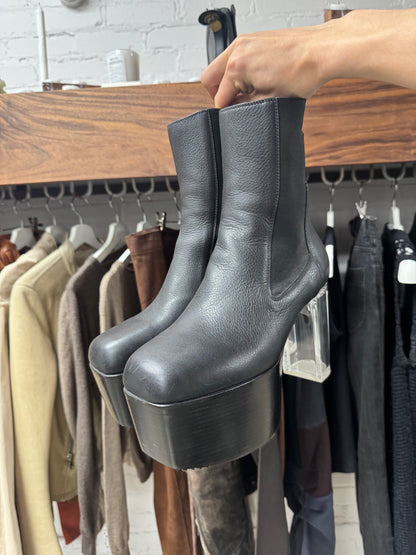 Rick Owens Black Leather/Clear Heel Kiss Boots