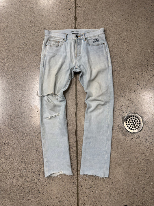 SS2017 Saint Laurent ‘Pocket Logo’ Light Wash Blue Skinny Jeans