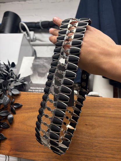 Balmain ‘Double Stack’ Silver/Black Leather Elasticated Belt