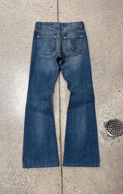 YSL ‘Rive Gauche’ Flared Blue Pocket Logo Denim