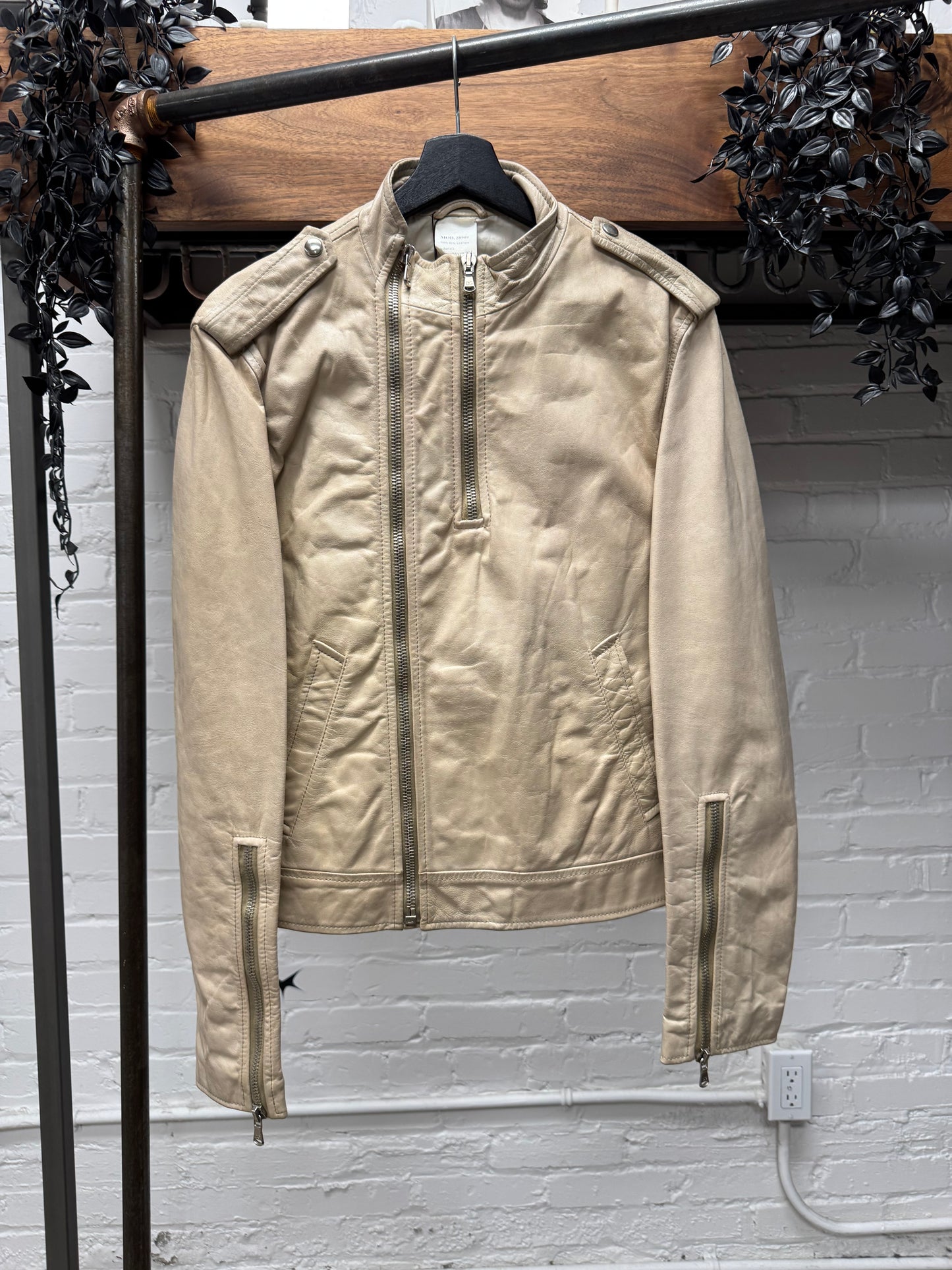 Dolce & Gabbana Double Zip Collar Calfskin Leather Moto Jacket