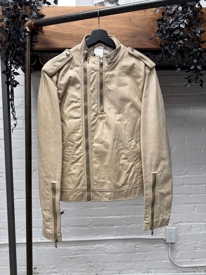 Dolce & Gabbana Double Zip Collar Calfskin Leather Moto Jacket