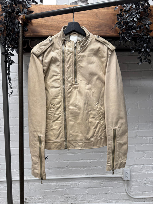 Dolce & Gabbana Double Zip Collar Calfskin Leather Moto Jacket