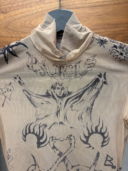 SS2024 Balenciaga ‘Tattoo’ Skin Tone Sheer Mesh Long Sleeve Shirt