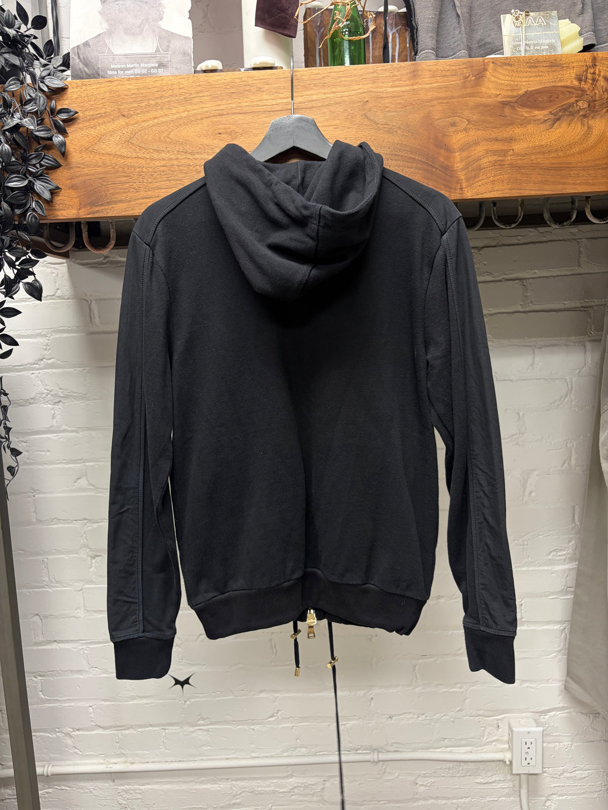 Balmain 'Corset Lace' Black Zip-Up Hoodie with Gold Hardware