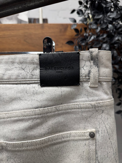 2014 Balenciaga ‘Paint Cracked’ White Skinny Jeans