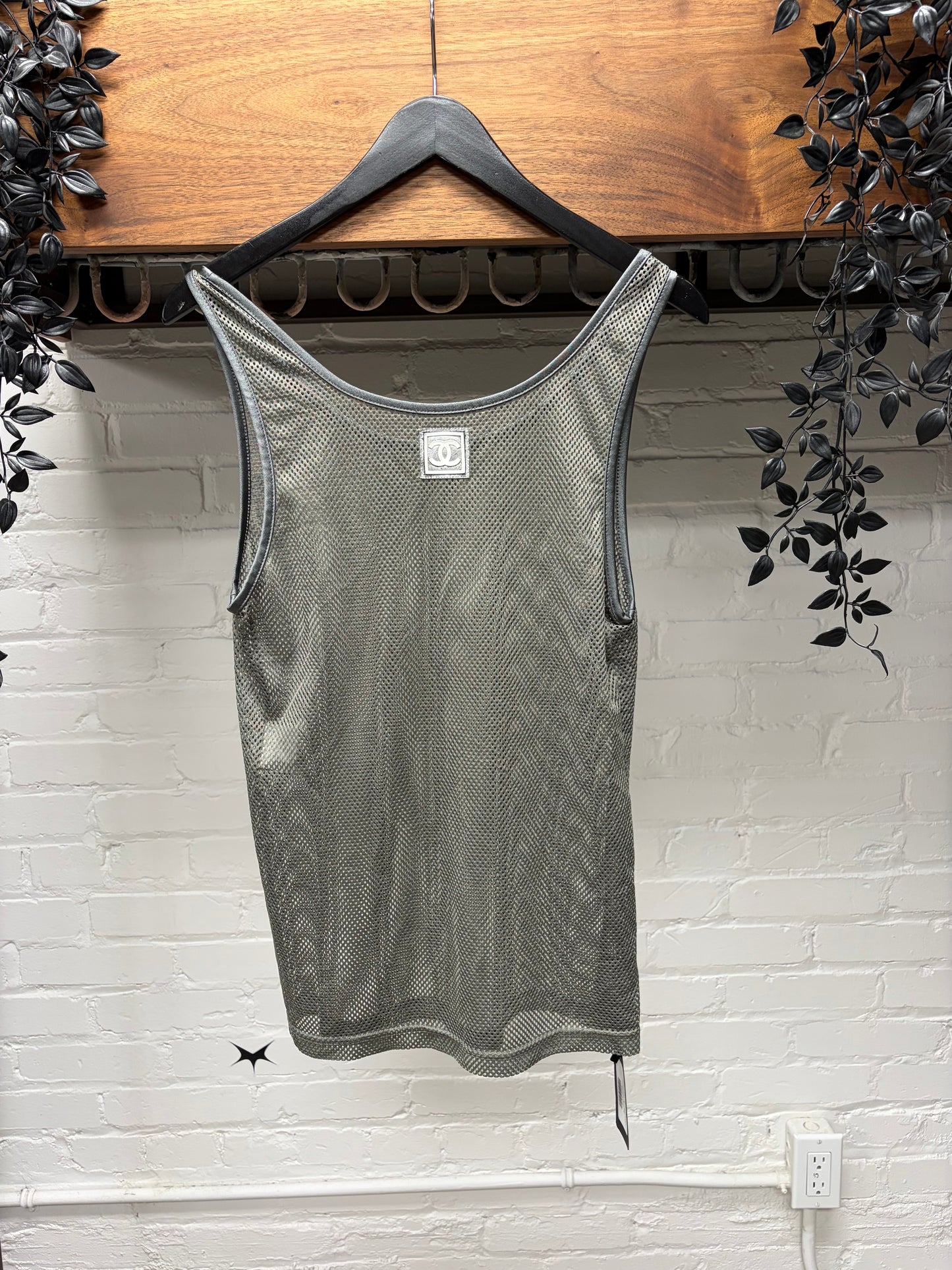 SS2003 Chanel ‘Identification’ Grey Mesh Basketball Jersey Sleeveless Top