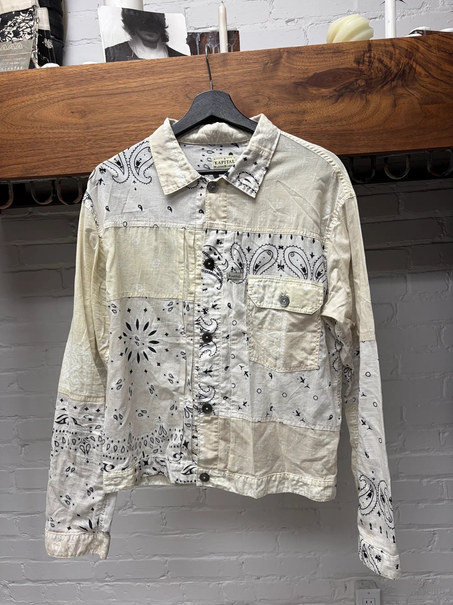 Kapital Cream ‘Paisley’ Bandanna Patch Buckle-Back Trucker Jacket