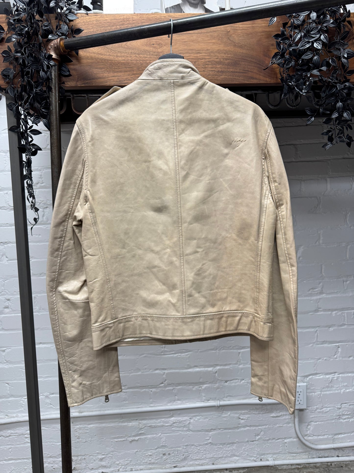 Dolce & Gabbana Double Zip Collar Calfskin Leather Moto Jacket