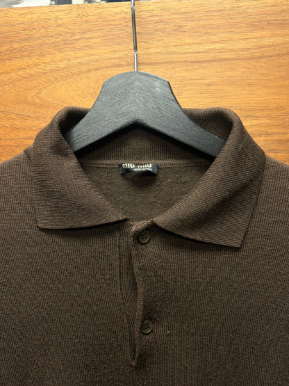 Miu Miu Contrast Stitch ‘Chocolate Brown’ Knit Polo