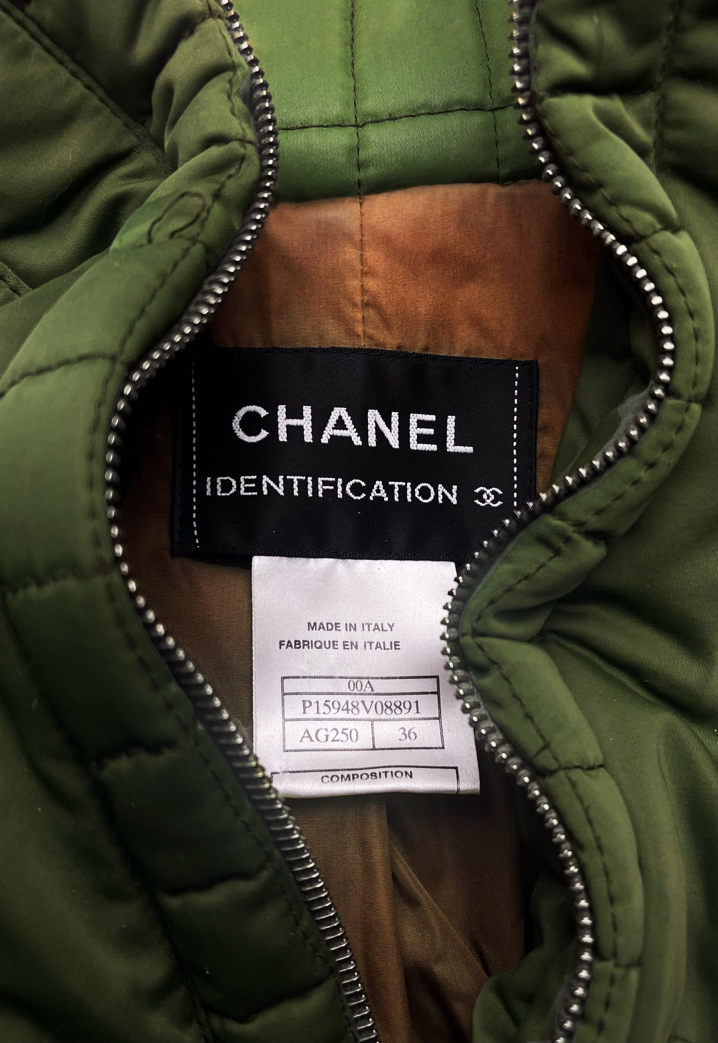 Autumn Winter 2000 Chanel Quilted Green Four Pocket Work Jacket