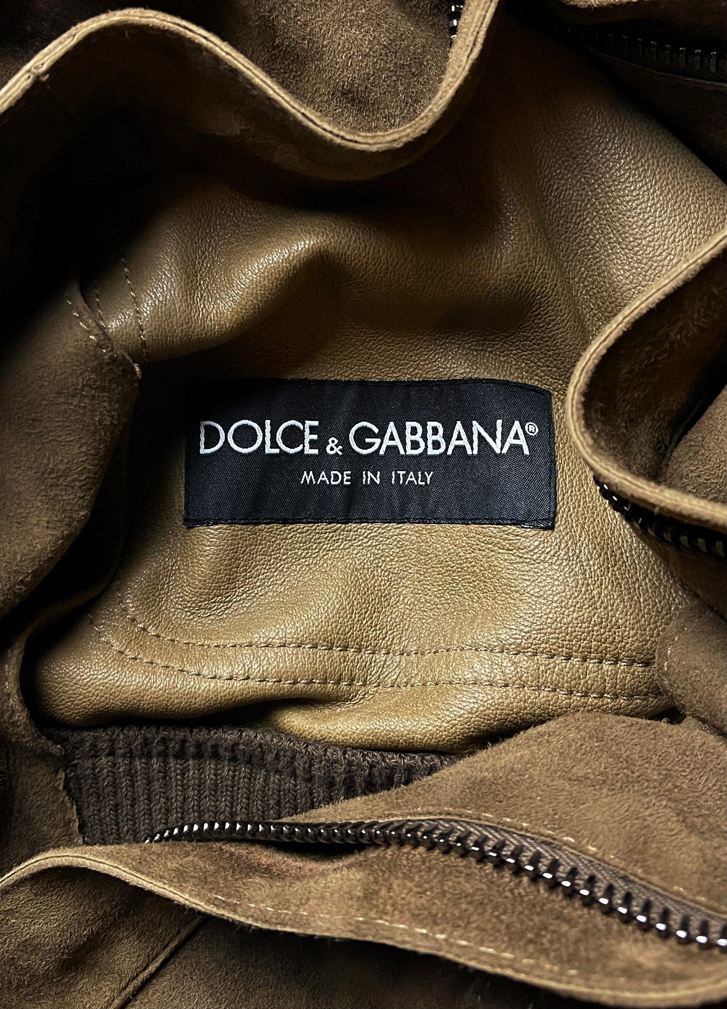 2000s Dolce & Gabbana Mainline Lambskin Leather Brown Suede Jacket.