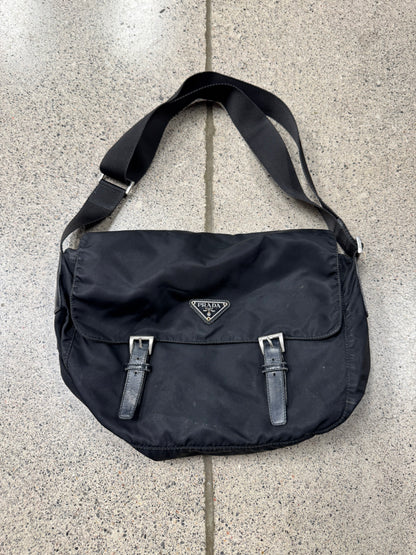 Prada ‘Vela’ Black Nylon Top Flap Shoulder Bag
