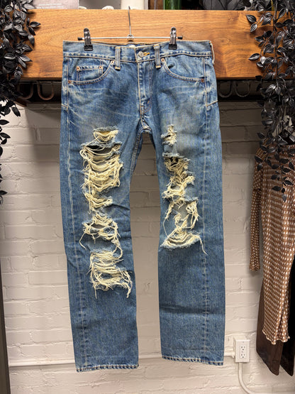 SS2004 Junya Watanabe ‘Crash’ Heavily Distressed Blue Skinny Jeans