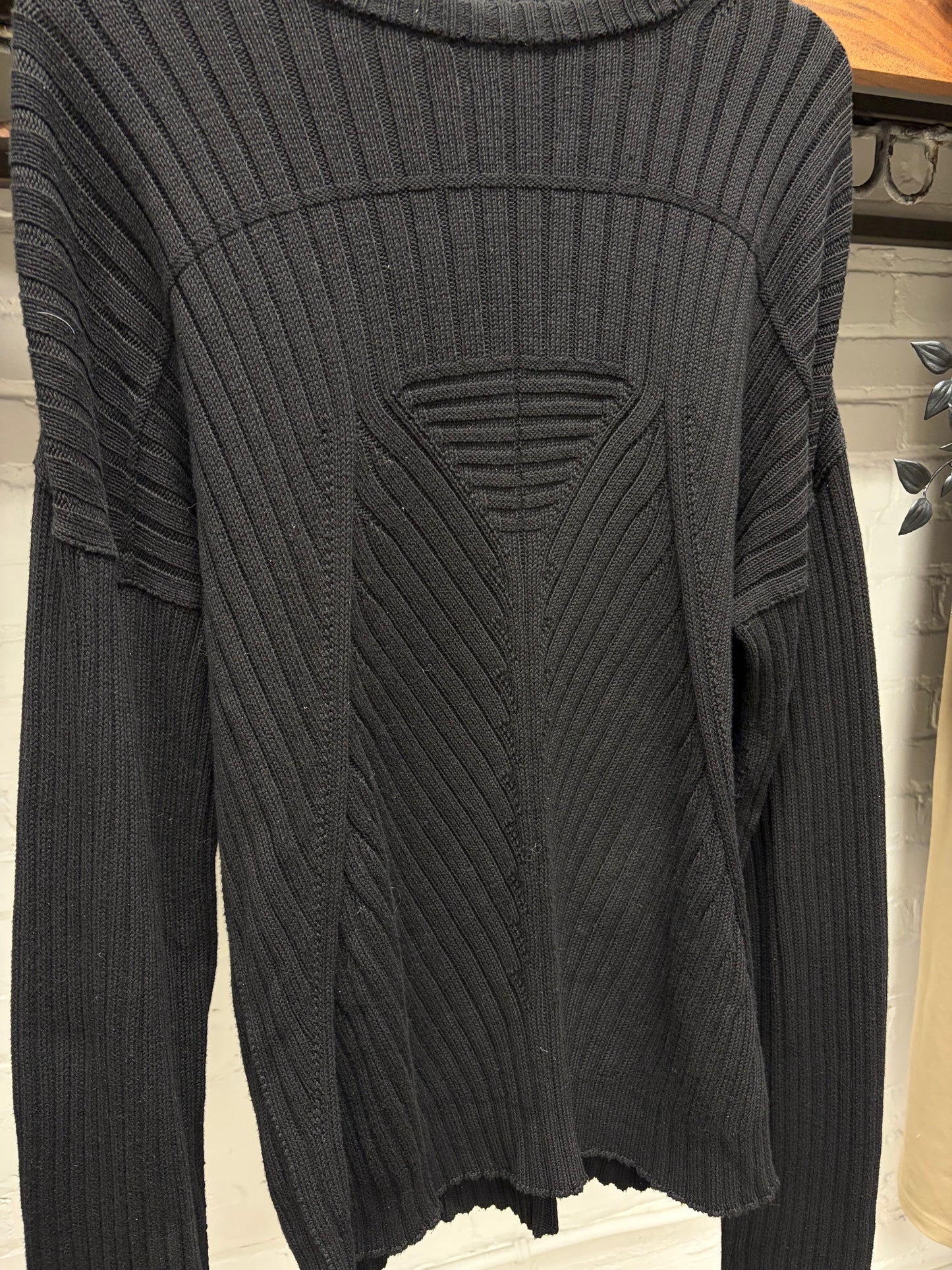 SS2026 Rick Owens ‘Hollywood’ Geometric Ribbed Black Cotton Sweater