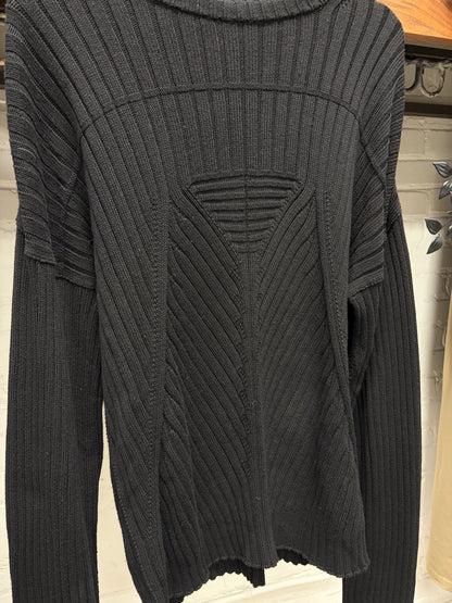 SS2026 Rick Owens ‘Hollywood’ Geometric Ribbed Black Cotton Sweater