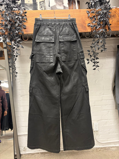 Rick Owens Waxed Black ‘CargoBela’ Wide Leg Pants