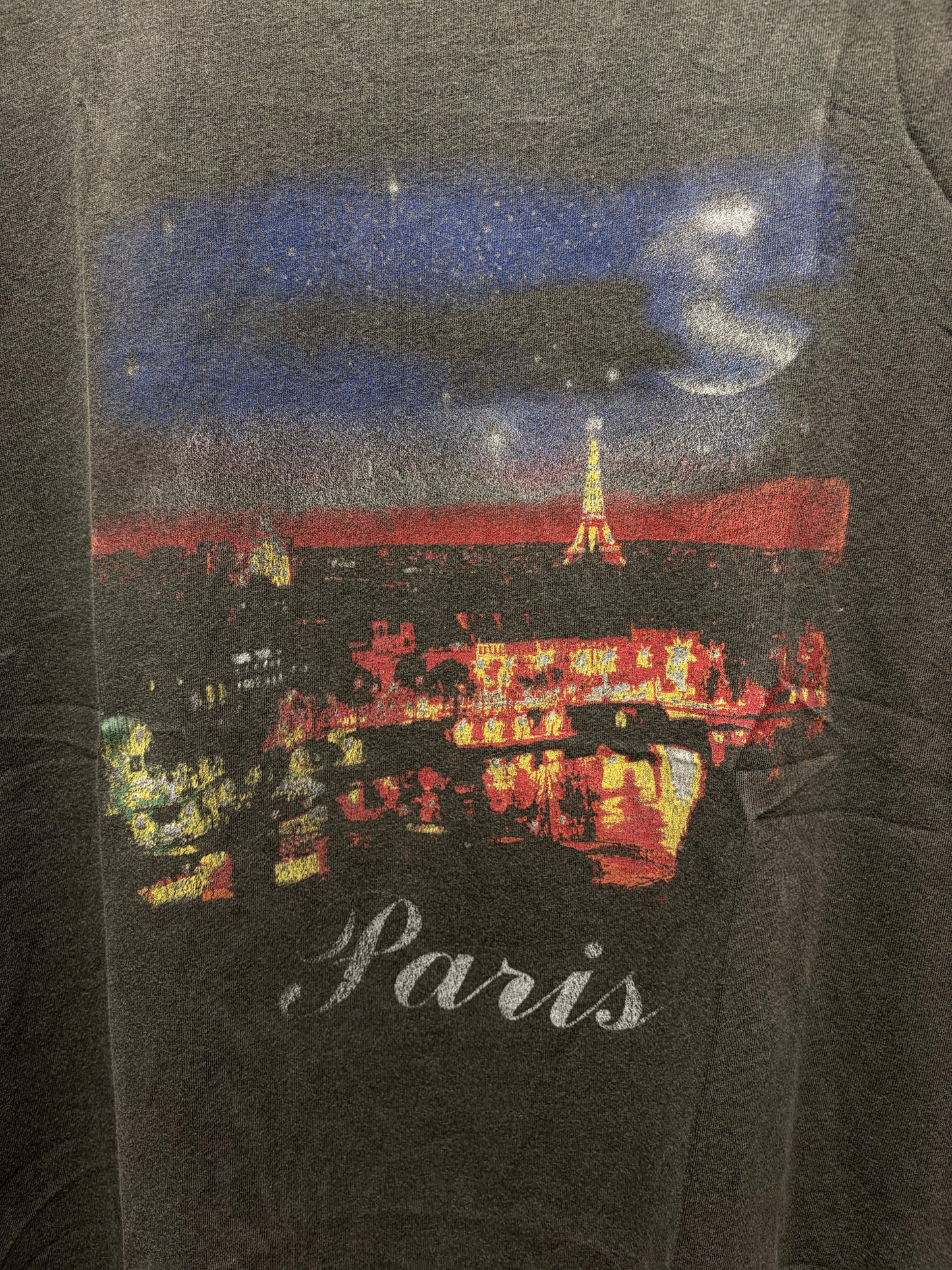 SS2017 Balenciaga ‘Paris Skyline’ Washed Black Cotton Graphic T-Shirt