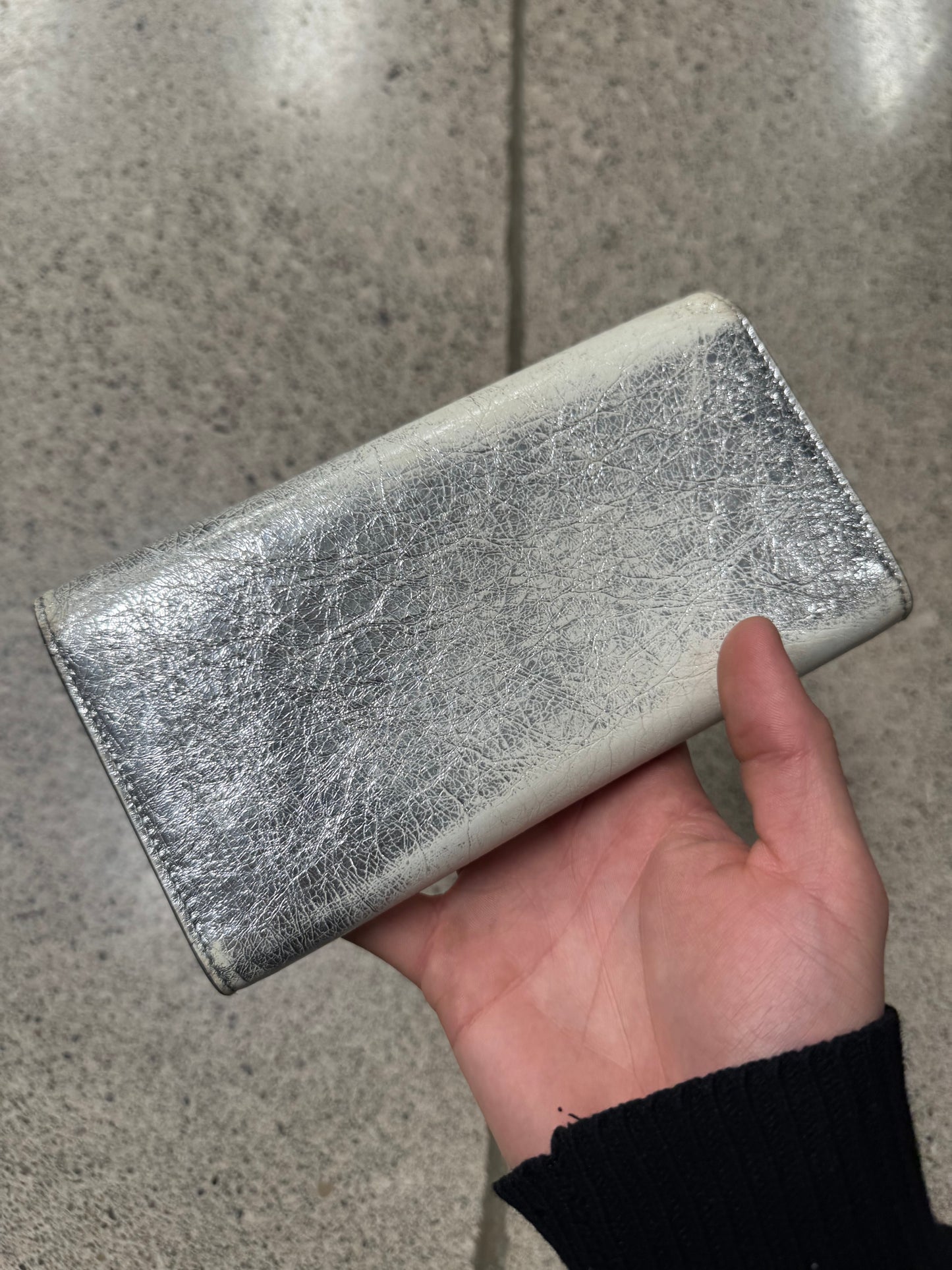 Balenciaga Silver Long Leather Wallet