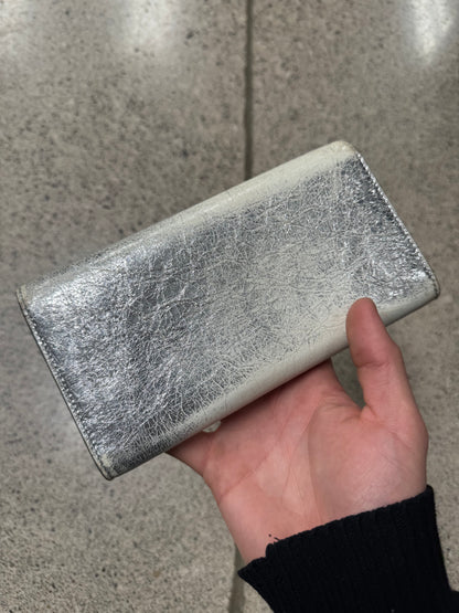 Balenciaga Silver Long Leather Wallet
