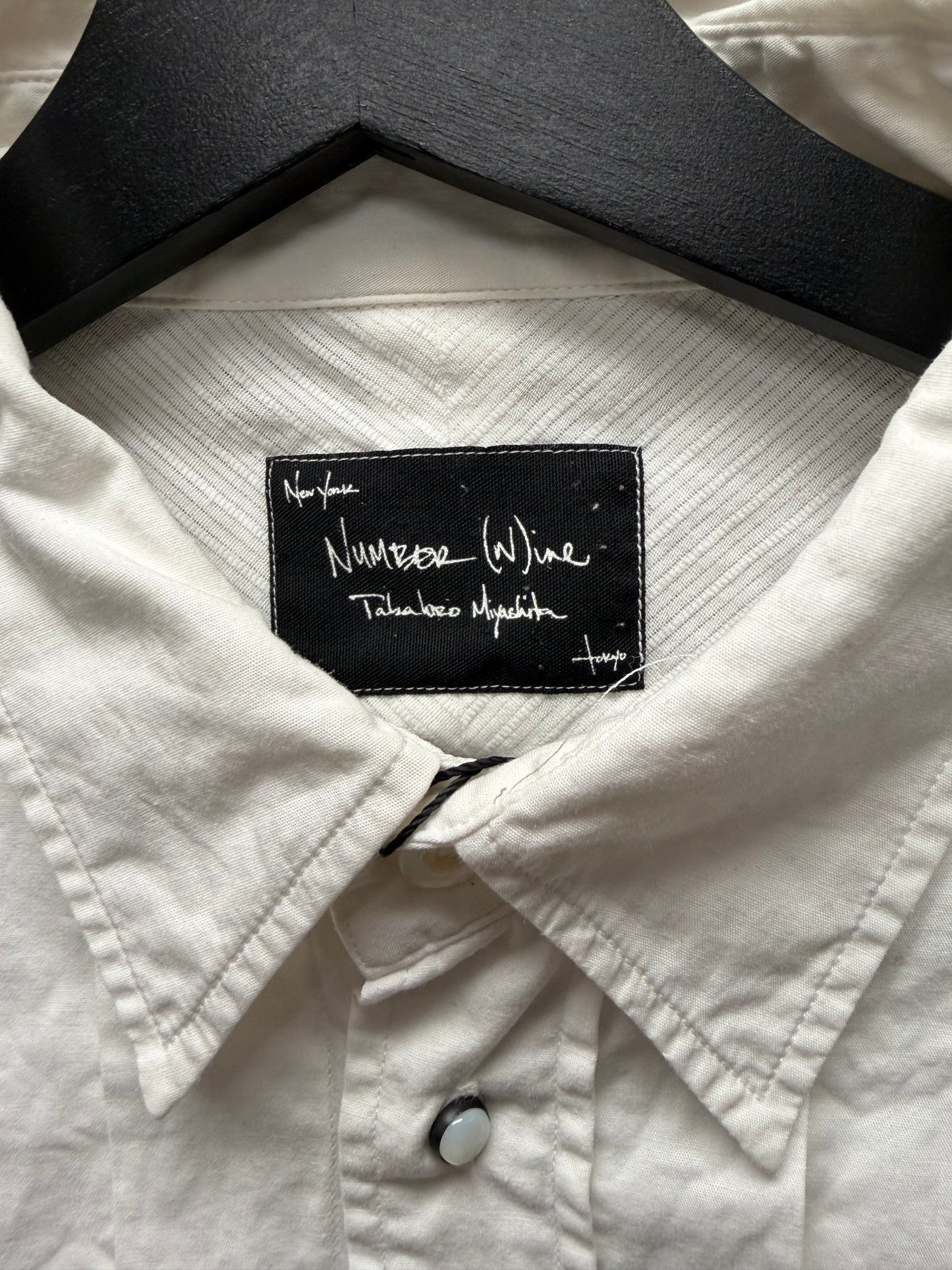 SS2007 Number (N)ine ‘About a Boy’ Pleated White Pearl Button Snap Shirt