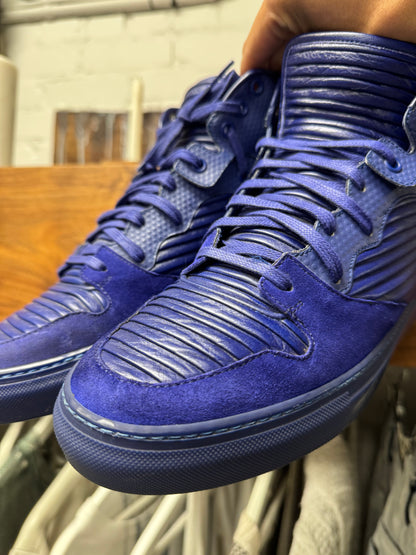Balenciaga ‘Cote’ Pleated Blue Leather High Top Sneakers