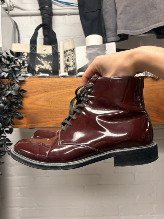 Saint Laurent Burgundy Patent Leather Ankle Boots